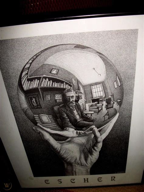 M C Escher Art Picture Hand With Reflecting Sphere Framed 1870512169