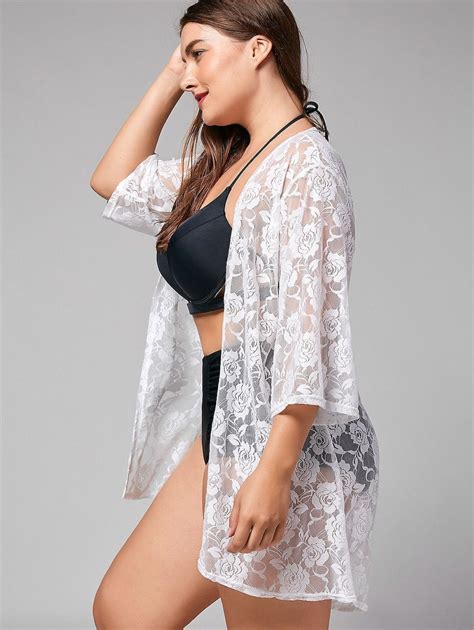 Plus Size Lace Sheer Kimono Cover Up Sheer Kimono Cover Up Plus Size