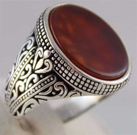 925 Sterling Silver Turkish Handmade Ottoman Agate Stone Men Ring T For Him Ring Male