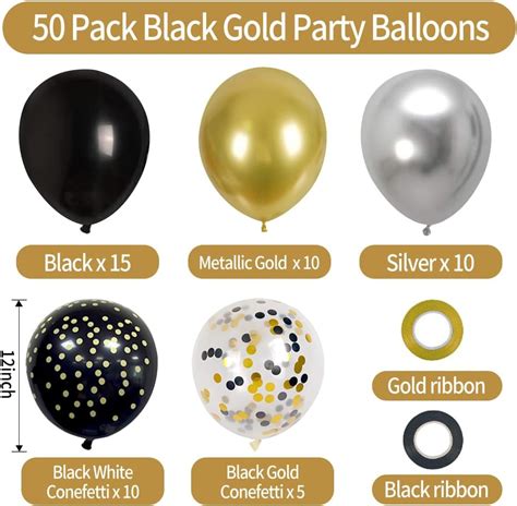 Black And Gold Party Balloons, 50Pcs Black Gold Silver Latex Balloons ...