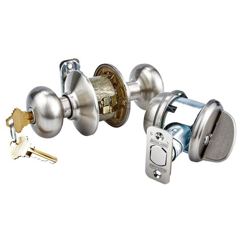 Schlage Plymouth Satin Nickel Exterior Single Cylinder Deadbolt Keyed Entry Door Knob Combo Pack