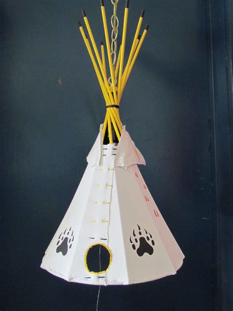 Native American Hanging Tepee Lamp 22 Tall And 12 Diameter Handmade Ebay