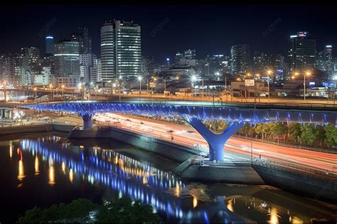 Seoul Jembatan Kota Korea Di Malam Hari Arsitektur Jembatan