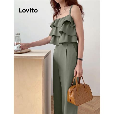 Lovito Women Casual Plain Ruffle Jumpsuit Lne Shopee Philippines