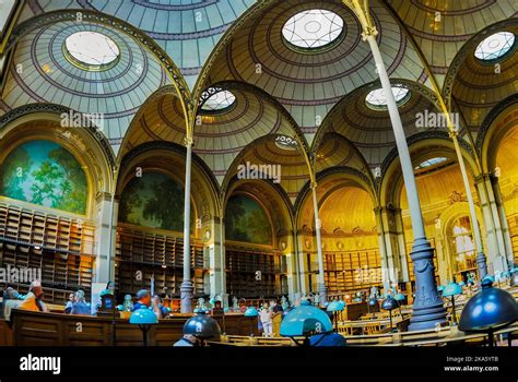 Paris, France- Inside National French Library interior, Oval Reading ...