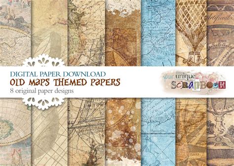 Old Maps 8 Digital Paper Downloads Scrapbooking Digital Etsy