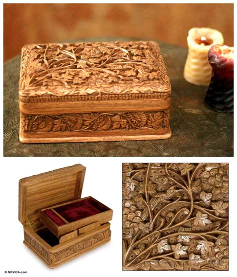 Hand Carved Wood Jewelry Box Secret Birds Novica