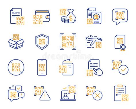 Iconos De Línea De Código Qr Conjunto De Documentos De Qr Y Qrcode Del