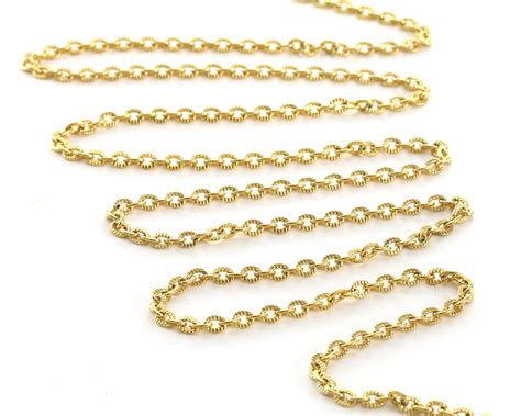 18K Gold Plated Stainless Steel Etched Medium Oval Cable Chain