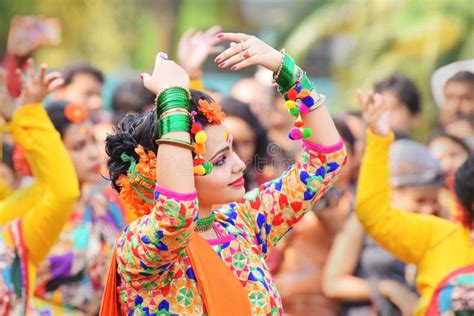 Young Girls Dancing At Holi Spring Festival Editorial Stock Photo