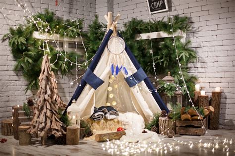 Wooden Christmas Tree Little Tent Lights Backdrop M6-95