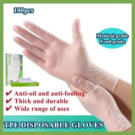 100pcs Disposable Grade Food Glove TPE Thickened Clear Plastic Gloves