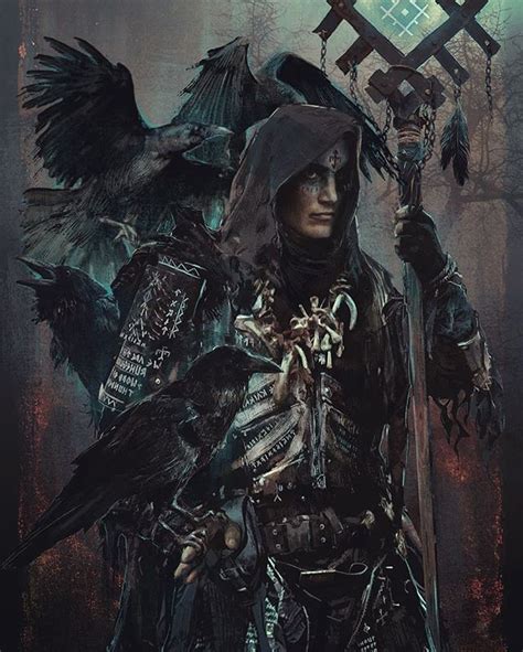 Artist Reliah A Szade‎ Male Sorcerer Necromancer With Ravens And