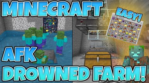 Minecraft Easy Afk Drowned Farm Loot Xp Minecraft Bedrock Mcpe