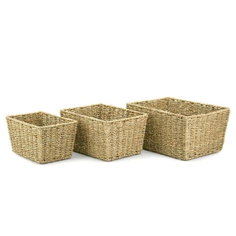 Seagrass Rectangular Basket Set 3 33lx25wx17hcm Natural Oceans Floral