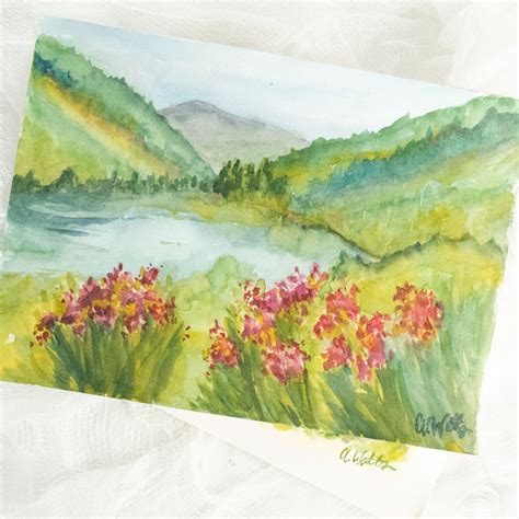 Red River New Mexico Watercolor Print Cabresto Lake Wildflowers Sangre De Cristo Mountains ...