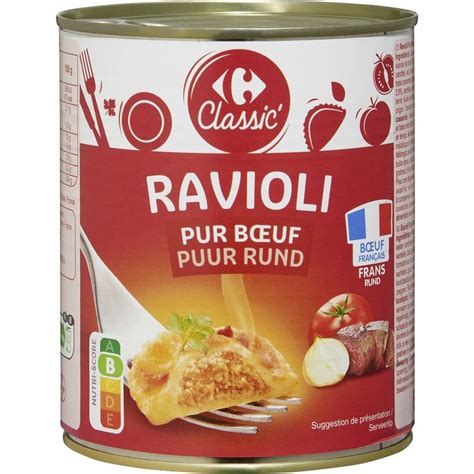 Plat cuisiné ravioli pur bœuf CARREFOUR CLASSIC la boite de 800g à