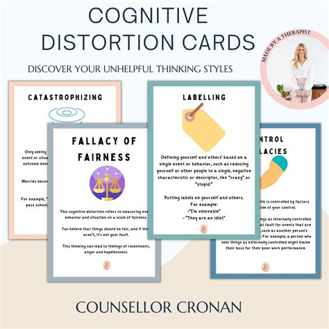 Cognitive Distortion Cards Unhelpful Thinking Challenge Negative Thought Therapy Worksheets