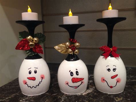 Diy Wine Glass Snowman Tea Light Candle Holder Christmas Wine Glasses Christmas Wine Xmas Crafts