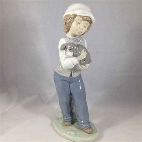 Lladro Nao 1990 Boy Cuddling Puppy Dog Retired Figurine 775 Tall