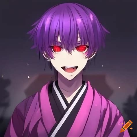 Anime Boy With Purple Hair And Red Eyes