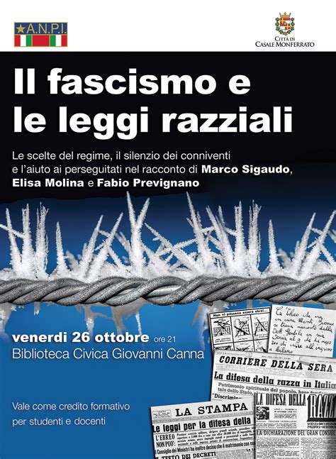 ANPI Casale M to venerdì 26 ottobre alle ore 21 Il Fascismo e le