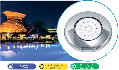 Perfect LED Luminária Piscina 125mm Corpo Cromada Ilumina 12 metros