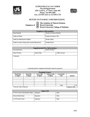 Fillable Online Drexel Drexel Supplemental Pay Form Fax Email Print