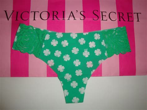 New Victorias Secret Pink No Show Thong Panty Electric Green Shamrock Sz S Ebay