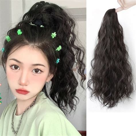 Gesagew Black Smooth Fake Wavy Long Girls Synthetic Curly Hair