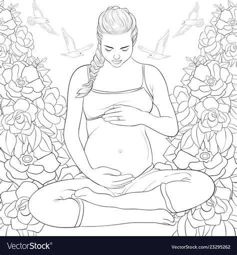 Adult Coloring Bookpage A Pregnant Woman On The Vector Image