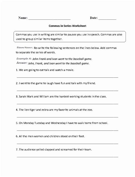 Commas In A Series Worksheet