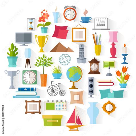 The set of home decor. Accessories, icons and souvenirs in a flat style ...