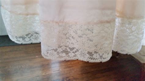 Vintage Full Slip Ivory Embroidered Leaves Lace Gem