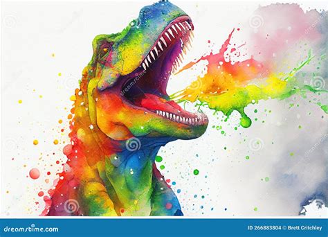 Colorful Colourful Tyrannosaurus Rex Dinosaur Dino Trex Watercolor