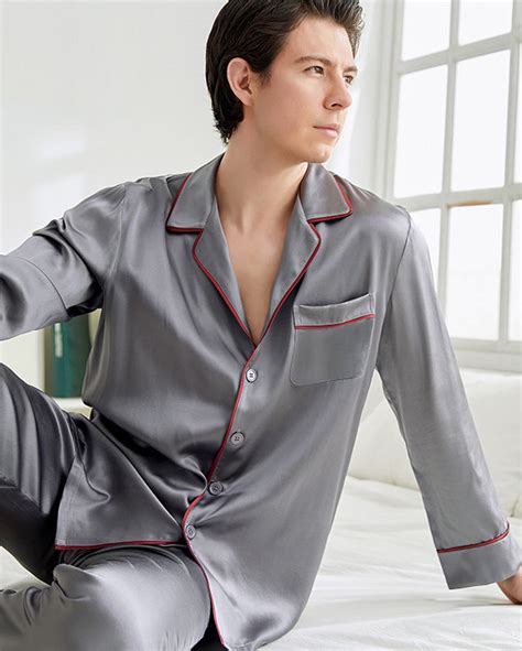 Men's Silk Pajamas Set, Silk Sleeping Wear Set for Mens, 19mm Mulberry ...