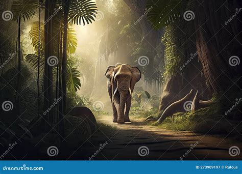 Elephant Running Out Of A Tropical Forest Stock Illustration