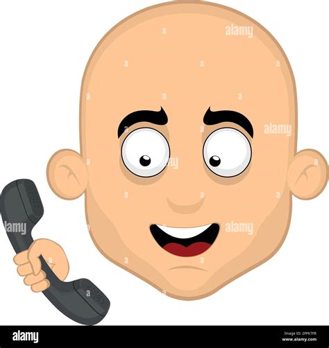 Vector Illustration Face Of A Cartoon Bald Man Talking On The Phone