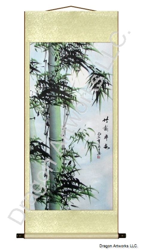 Chinese Scroll Painting Of Green Bamboo