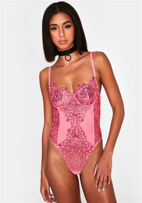 Lace Underwire Bodysuit Pink Dolls Kill