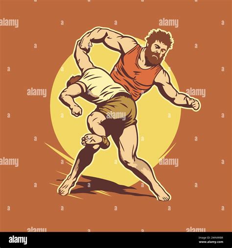 Handsome Muscular Man Running Vector Illustration In Retro Style Stock