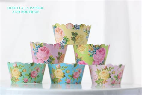 Made To Order Shabby Chic Colorful Floral Cupcake Wrappers Etsy