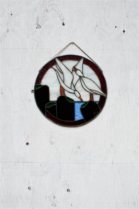 80s Stained Glass Window Hanging Vintage Seagull Stained Glass Vtg Beach House Stained Glass 80s