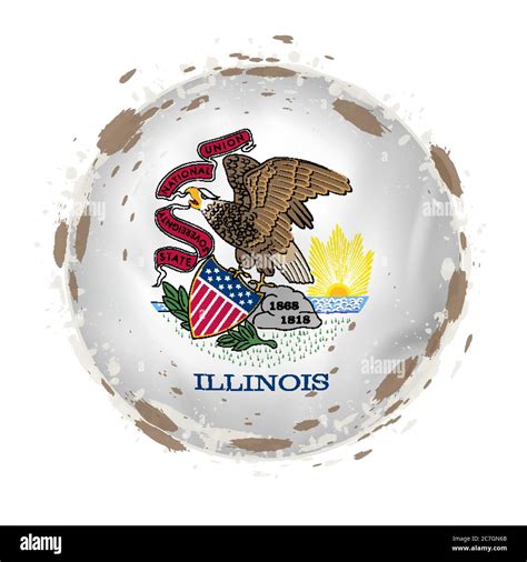 Round Grunge Flag Of Illinois Us State With Splashes In Flag Color