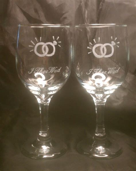 Pair Hand Etched Wedding Glasses