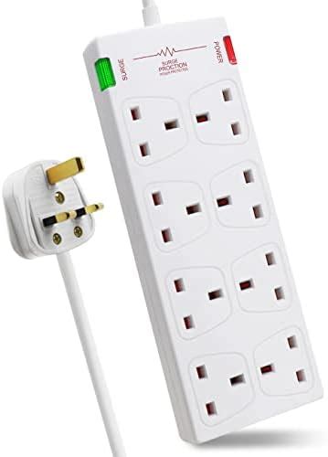 Masterplug Eight Socket Surge Protected Extension Lead 2 Metres White Uk