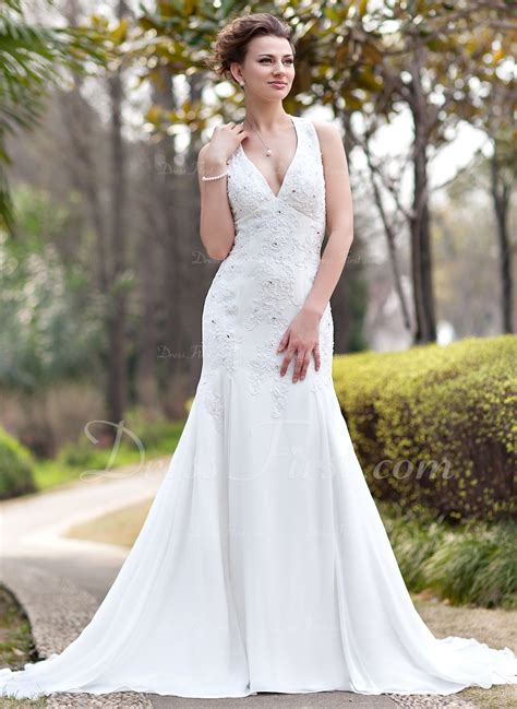 Trumpet Mermaid Halter Chapel Train Chiffon Wedding Dress With Ruffle