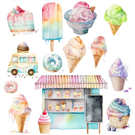 Premium Photo | Watercolor illustration of a ice cream shop