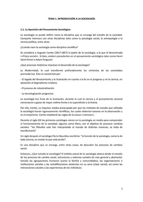 Sociología Tema 1 Apuntes Tema 1 Tema 1 IntroducciÓn A La