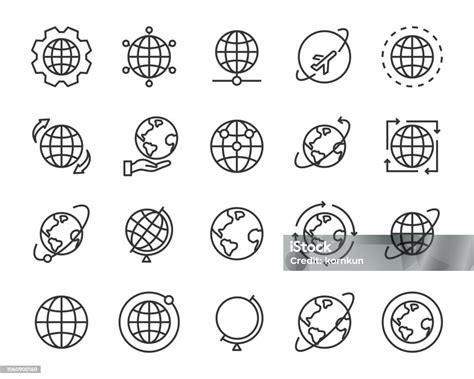 Vetores De Conjunto De Ícones De Linha Do Mundo Mapa Vetor Tais Como